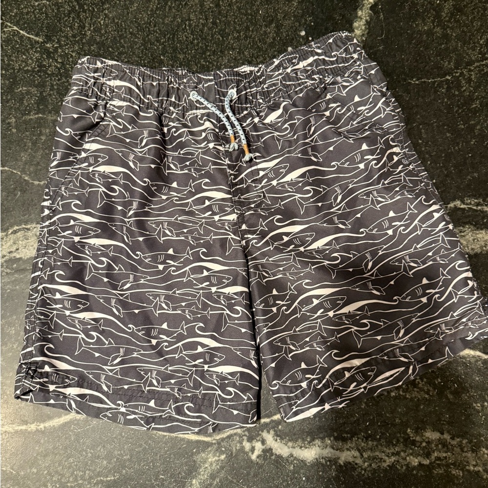Boys 8/10 husky Shark Print Swim Shorts - Black